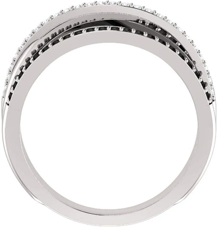 925 Sterling Silver Shiny Black Gem Ring with Cubic Zirconia and Multi Row CZ Diamond - Eternity Engagement Wedding Band for Women