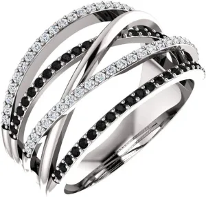 925 Sterling Silver Shiny Black Gem Ring with Cubic Zirconia and Multi Row CZ Diamond - Eternity Engagement Wedding Band for Women