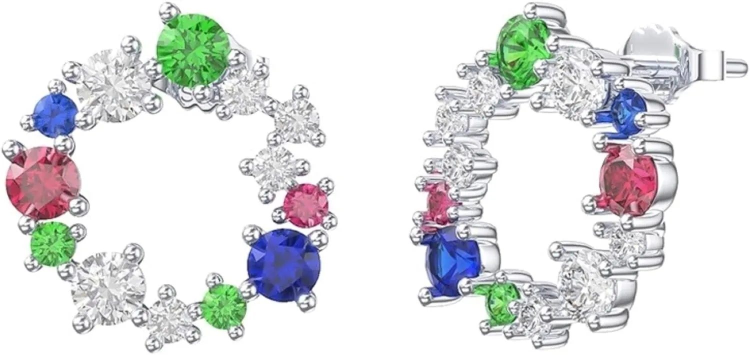 925 Sterling Silver Stud Earrings for Women Girls Xmas Wreath Earrings Cute Holiday Earrings Shiny Cubic Zirconia Jewelry Gift