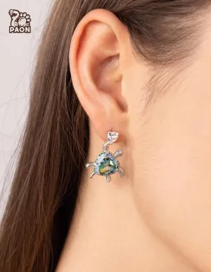925 Sterling Silver Turtle Stud-Earrings with Blue Crystal Zirconia, Platinum Plated, Gift Box & Creative Card Included, Birthday Mother's Day Jewelry Gifts for Women EJALEN