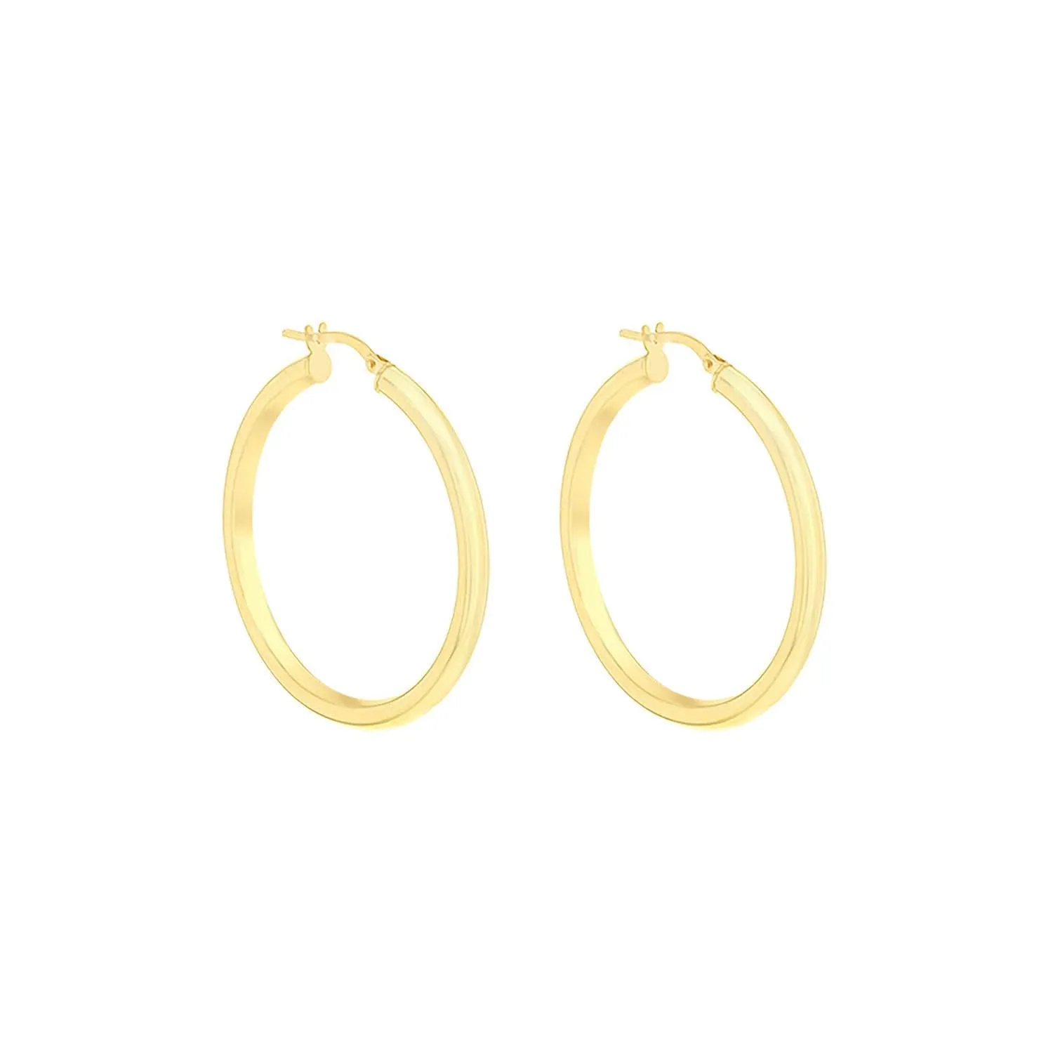 9K Yellow Gold 3mm Round Hollow Hoop Earrings 35mm