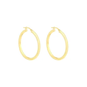 9K Yellow Gold 3mm Round Hollow Hoop Earrings 35mm
