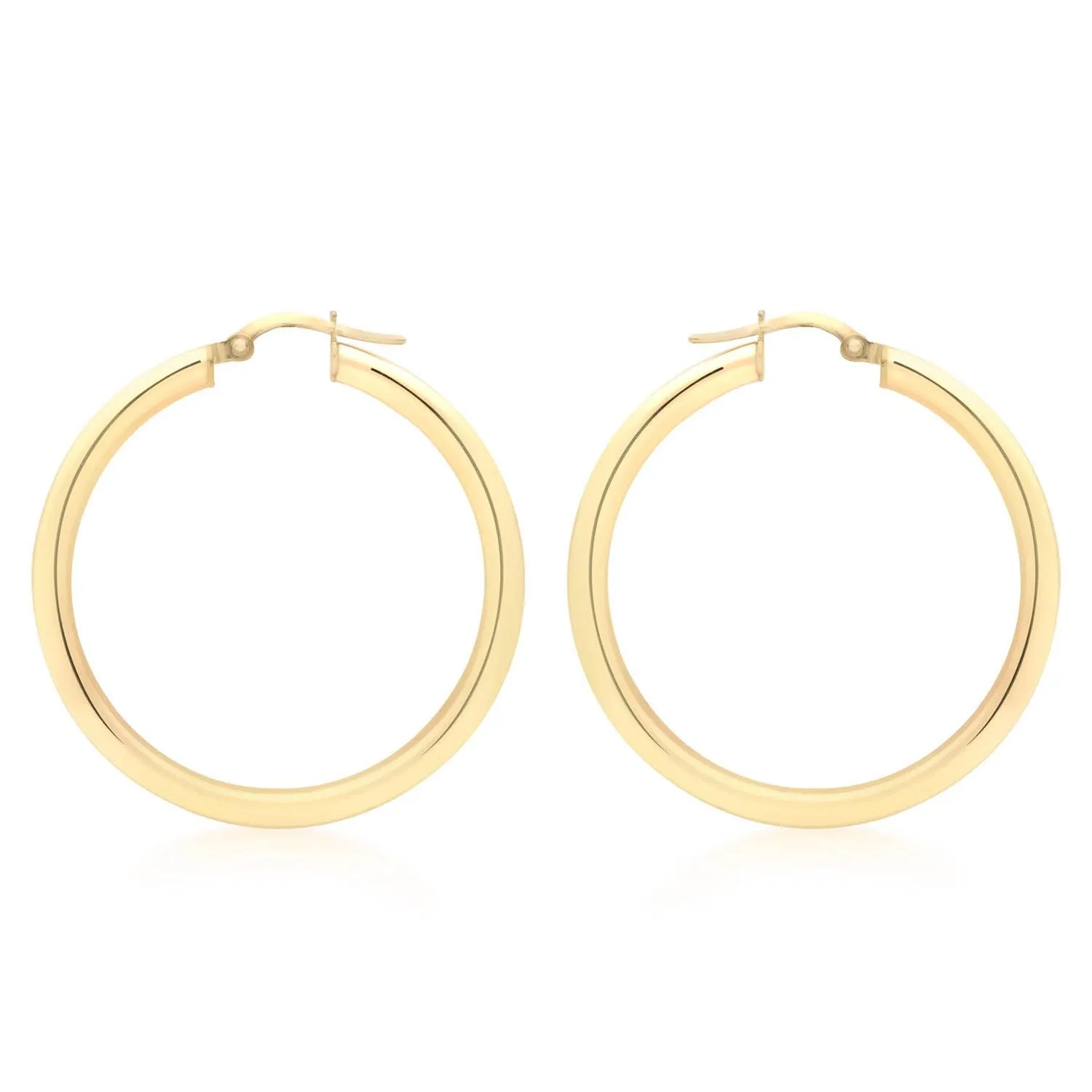 9K Yellow Gold 3mm Round Hollow Hoop Earrings 35mm