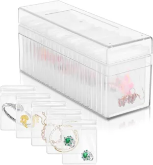 Acrylic Jewelry Box Organizer,Clear Jewelry Organizer with 20 PVC Anti Tarnish bags,Travel Case Organizers and Storage for Earrings Rings Necklaces for Women Girls