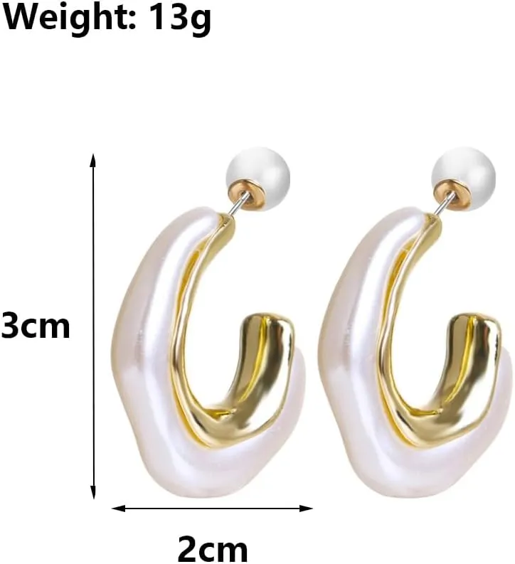 Acrylic Open Hoop Statement Earrings for Women,Fashion Chunky Geometric Resin Double Sided C Earrings,Minimalist Pearl Open Hoop Earrings Jewelry
