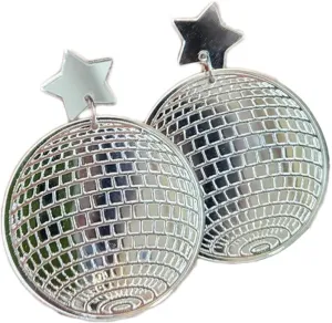 Acrylic Shiny Disco Ball Dangle Drop Earrings Music Dancing Club 70s 80s Glitter Mirror Ball Earrings Concert Costume Jewelry for Women