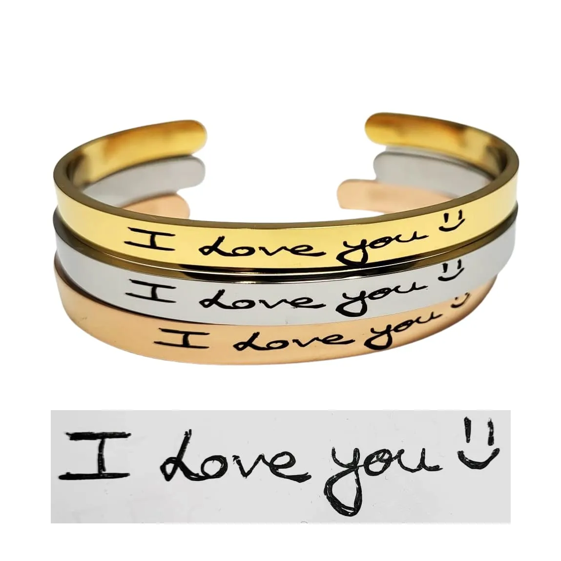 Actual Handwriting Bracelet, Custom handwritten cuff bangle, Personal engraved signature Name cuff, Memorial Keepsake Gift (Rose Gold)