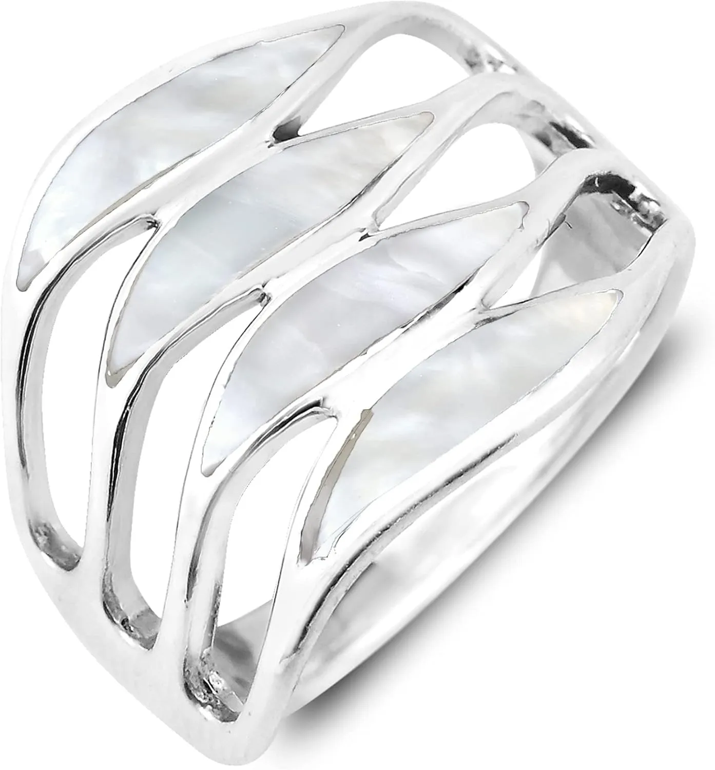 AeraVida Amazing Waves of Color Mother of Pearl Inlay .925 Sterling Silver Ring