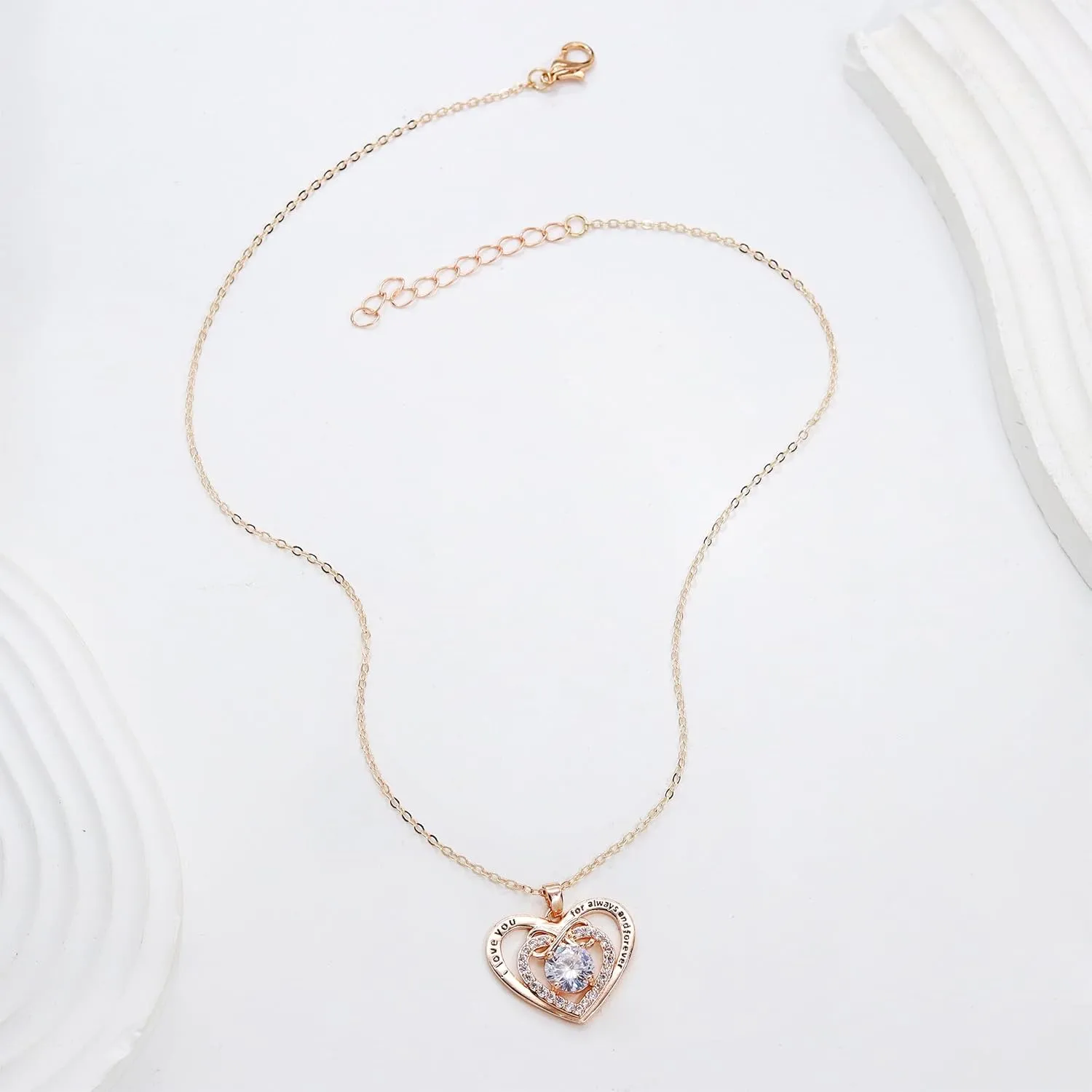 AILUOR Love Heart Necklaces for Women, Infinite Heart Birthstone Pendant Necklace, Anniversary Birthday Gifts for Wife Mom, Rose Gold Plated Necklace for Valentine's Mothers Day