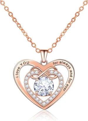 AILUOR Love Heart Necklaces for Women, Infinite Heart Birthstone Pendant Necklace, Anniversary Birthday Gifts for Wife Mom, Rose Gold Plated Necklace for Valentine's Mothers Day