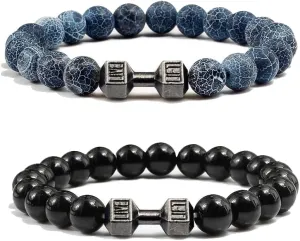 Aimery Gym weighted dumbbell bracelet,volcanic stone bracelet for Men Women lava stone Natural Stone Beads barbell Bracelets Set Gym Bracelet Fitness Barbell Jewelry