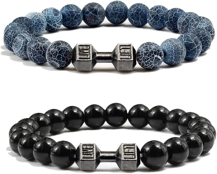 Aimery Gym weighted dumbbell bracelet,volcanic stone bracelet for Men Women lava stone Natural Stone Beads barbell Bracelets Set Gym Bracelet Fitness Barbell Jewelry