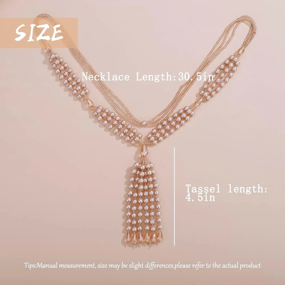 Aimimier Bohemian 3-Strand Faux Pearl Knot Beaded Necklace