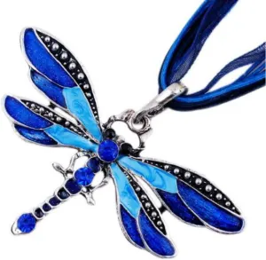 AKOAK Fashion Creative Bohemian Jewelry Ethnic Multi-layer Chain Colorful Enamel Dragonfly Pendant NecklaceBlue