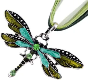 AKOAK Fashion Creative Bohemian Jewelry Ethnic Multi-layer Chain Colorful Enamel Dragonfly Pendant NecklaceGreen