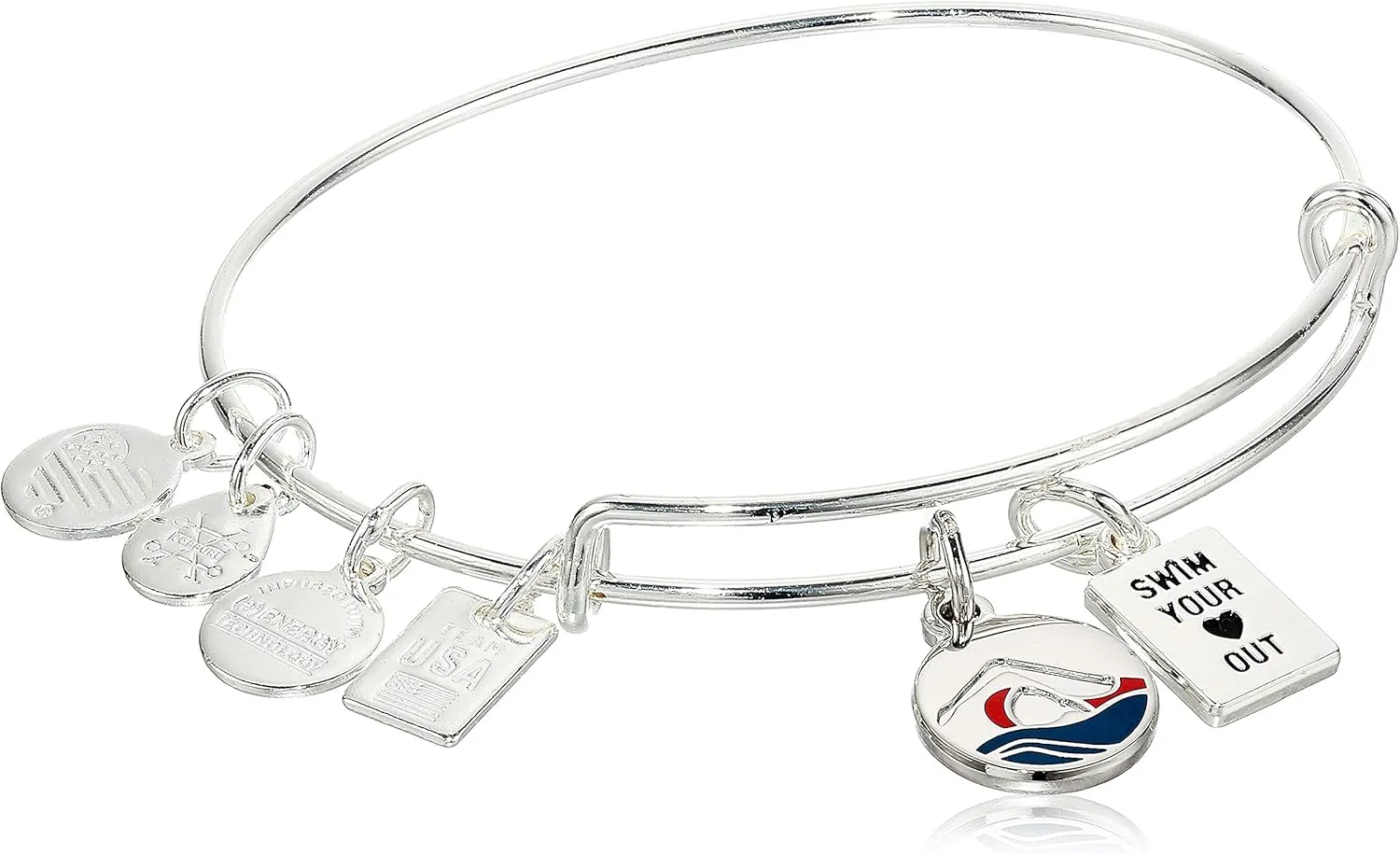 Alex and Ani Collaborations Expandable Bangle for Women, Team USA Duo Charms, Shiny Finish, 2 to 3.5 in