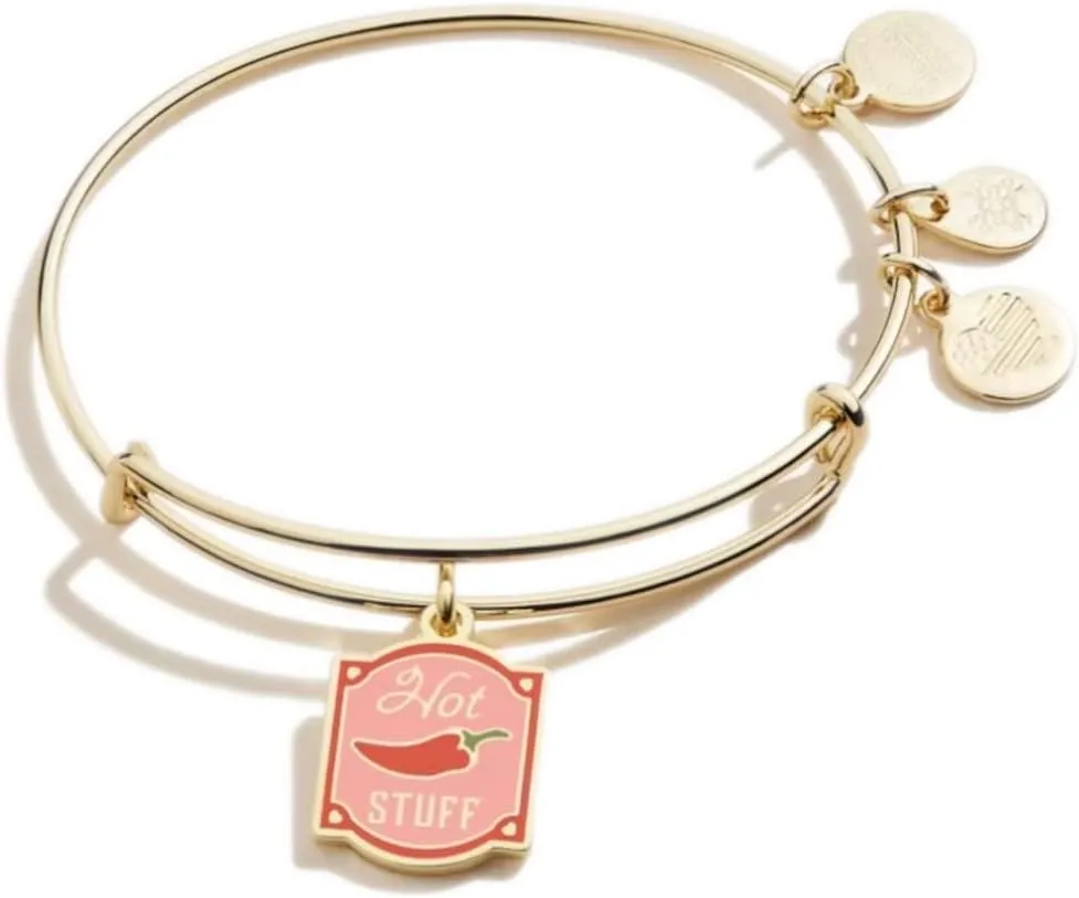 Alex and Ani Food Expandable Bangle for Women, Hot Stuff Charm, Shiny Gold Finish, 2 to 3.5 in