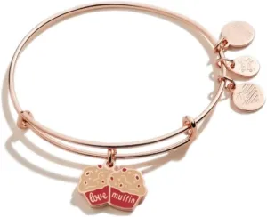 Alex and Ani Food Expandable Bangle for Women, Love Muffin Charm, Shiny Rose Gold Finish, 2 to 3.5 in