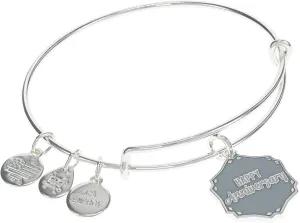 Alex and Ani Occasions Expandable Bangle for Women, Happy Anniversary Charm, Shiny Silver Finish, 2 to 3.5 in, One Size (A21EBANNSS)
