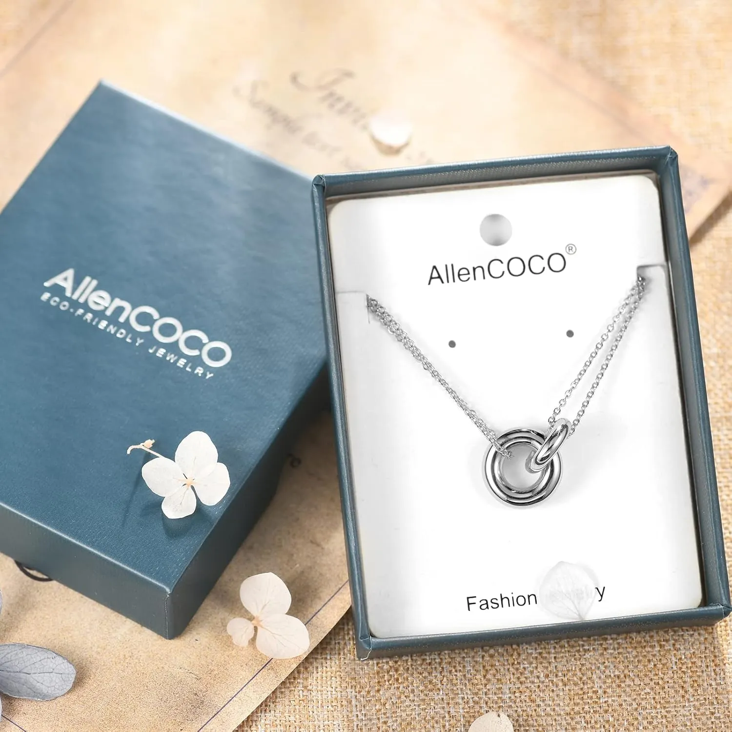 AllenCOCO Dainty Gold Necklace for Women Trendy, Cute Sister Necklaces, 14k Gold Plated S925 Sterling Silver Interlocking Circle Heart Necklace Herringbone Chain Choker Necklace for Women Non Tarnish