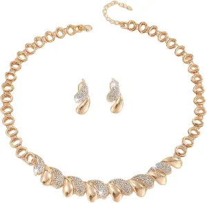Alloy Crystal Statement Necklace Earrings Sets for Women Elegant Rose Gold Pendant Jewelry for Bridal Bridesmaid Weddings Parties Evening Events Special Occasions
