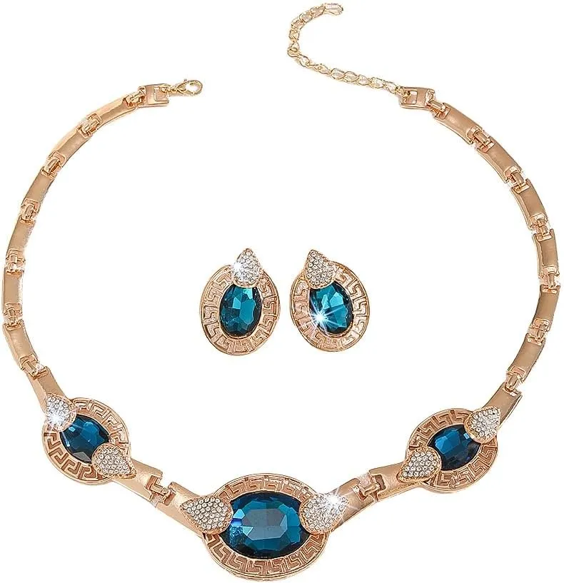 Alloy Crystal Statement Necklace Earrings Sets for Women Elegant Rose Gold Pendant Jewelry for Bridal Bridesmaid Weddings Parties Evening Events Special Occasions
