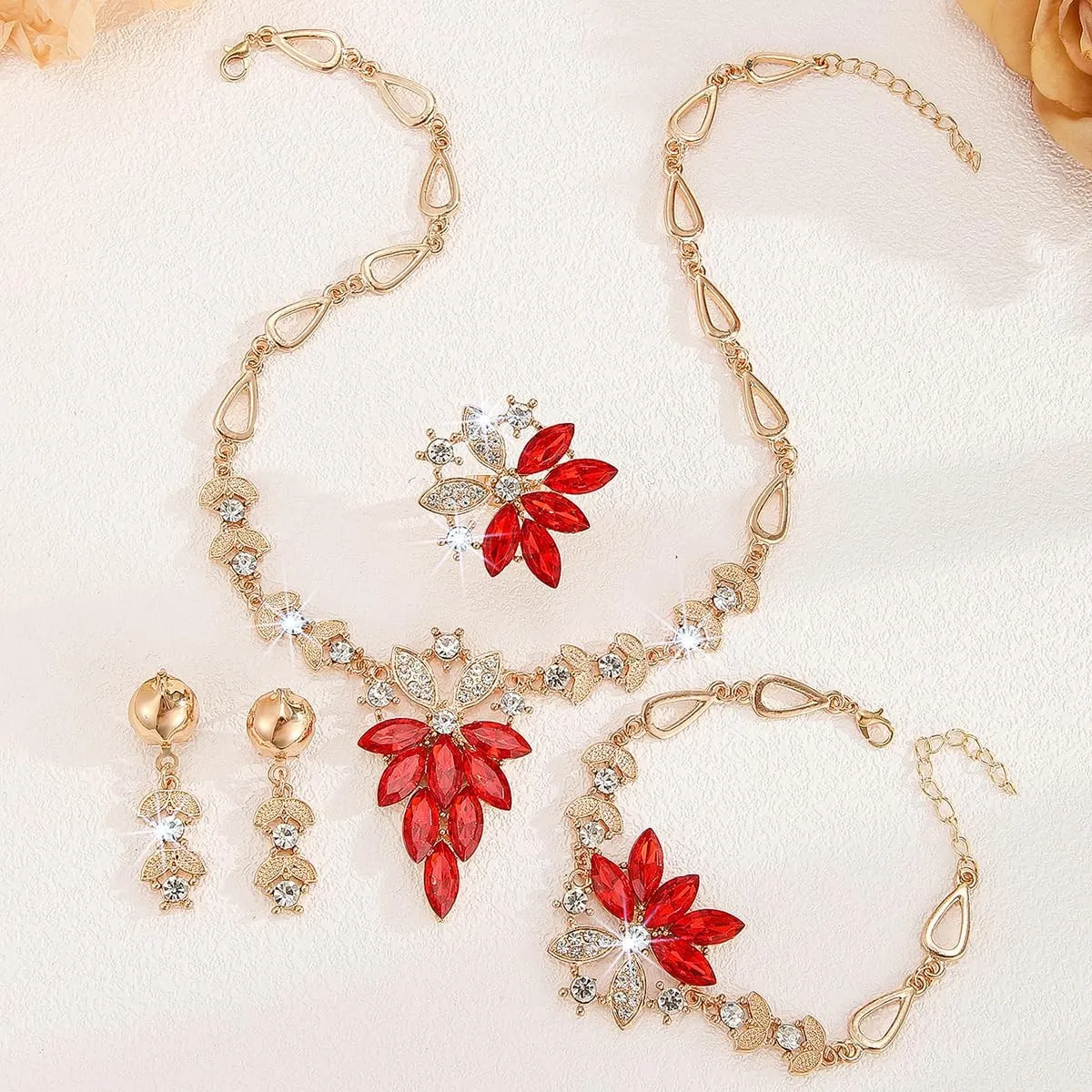 Alloy Crystal Statement Necklace Earrings Sets for Women Elegant Rose Gold Pendant Jewelry for Bridal Bridesmaid Weddings Parties Evening Events Special Occasions