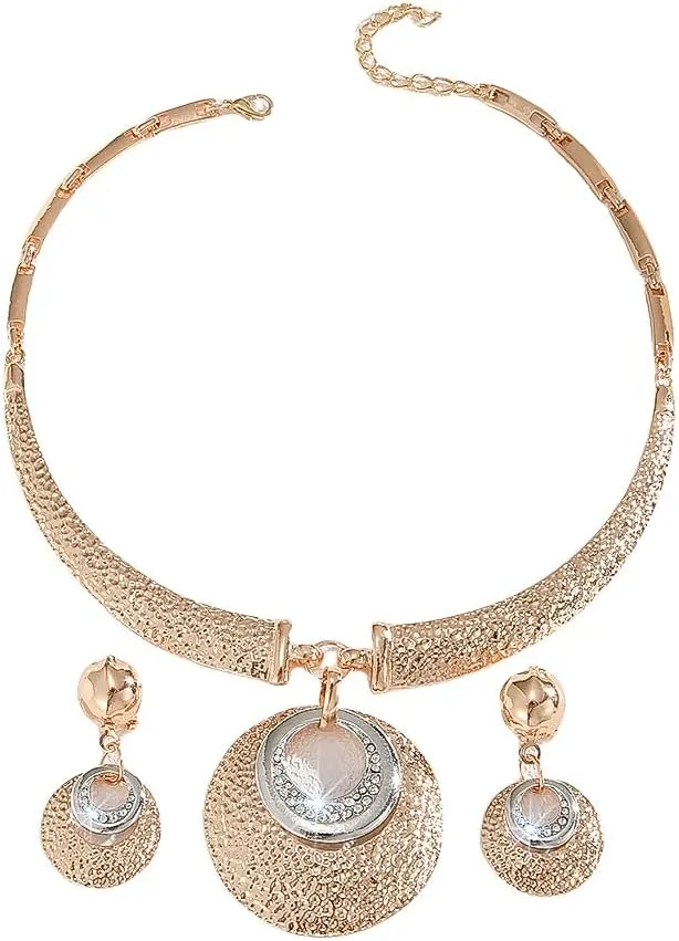 Alloy Crystal Statement Necklace Earrings Sets for Women Elegant Rose Gold Pendant Jewelry for Bridal Bridesmaid Weddings Parties Evening Events Special Occasions