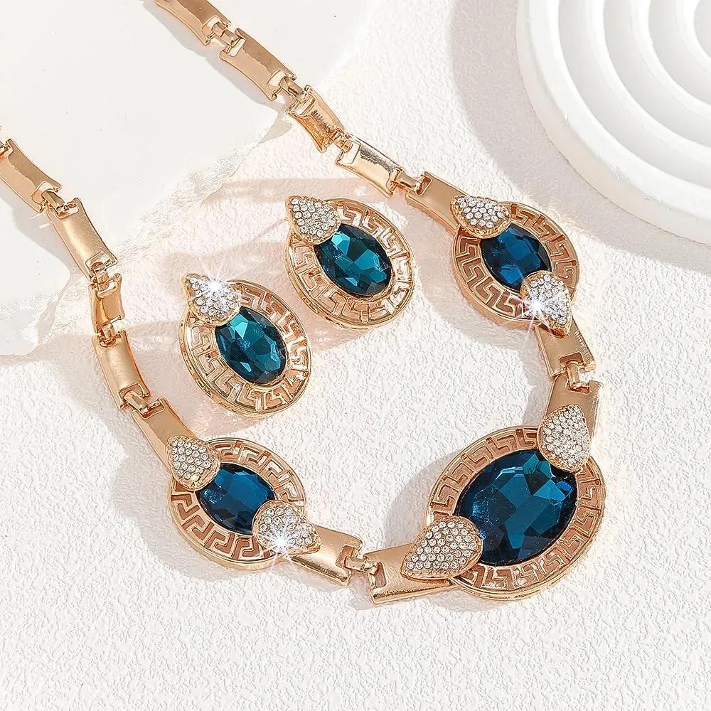 Alloy Crystal Statement Necklace Earrings Sets for Women Elegant Rose Gold Pendant Jewelry for Bridal Bridesmaid Weddings Parties Evening Events Special Occasions