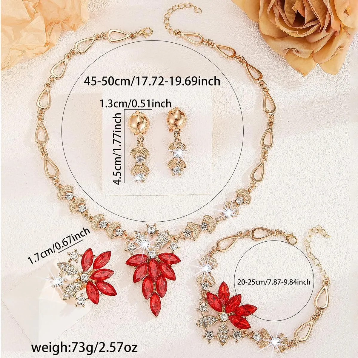 Alloy Crystal Statement Necklace Earrings Sets for Women Elegant Rose Gold Pendant Jewelry for Bridal Bridesmaid Weddings Parties Evening Events Special Occasions