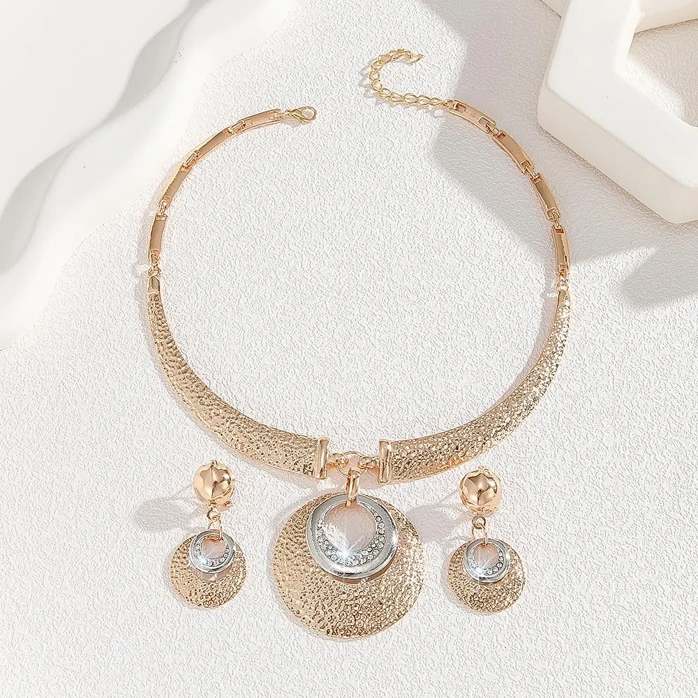 Alloy Crystal Statement Necklace Earrings Sets for Women Elegant Rose Gold Pendant Jewelry for Bridal Bridesmaid Weddings Parties Evening Events Special Occasions