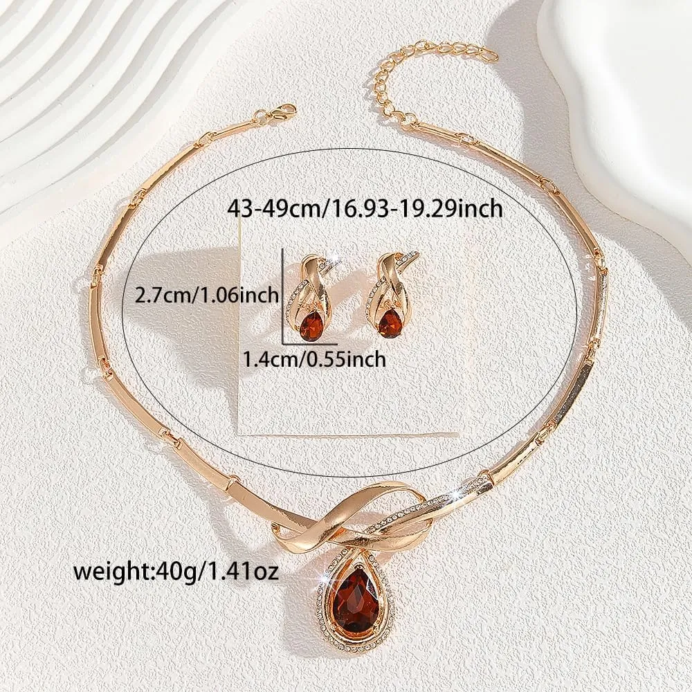 Alloy Crystal Statement Necklace Earrings Sets for Women Elegant Rose Gold Pendant Jewelry for Bridal Bridesmaid Weddings Parties Evening Events Special Occasions