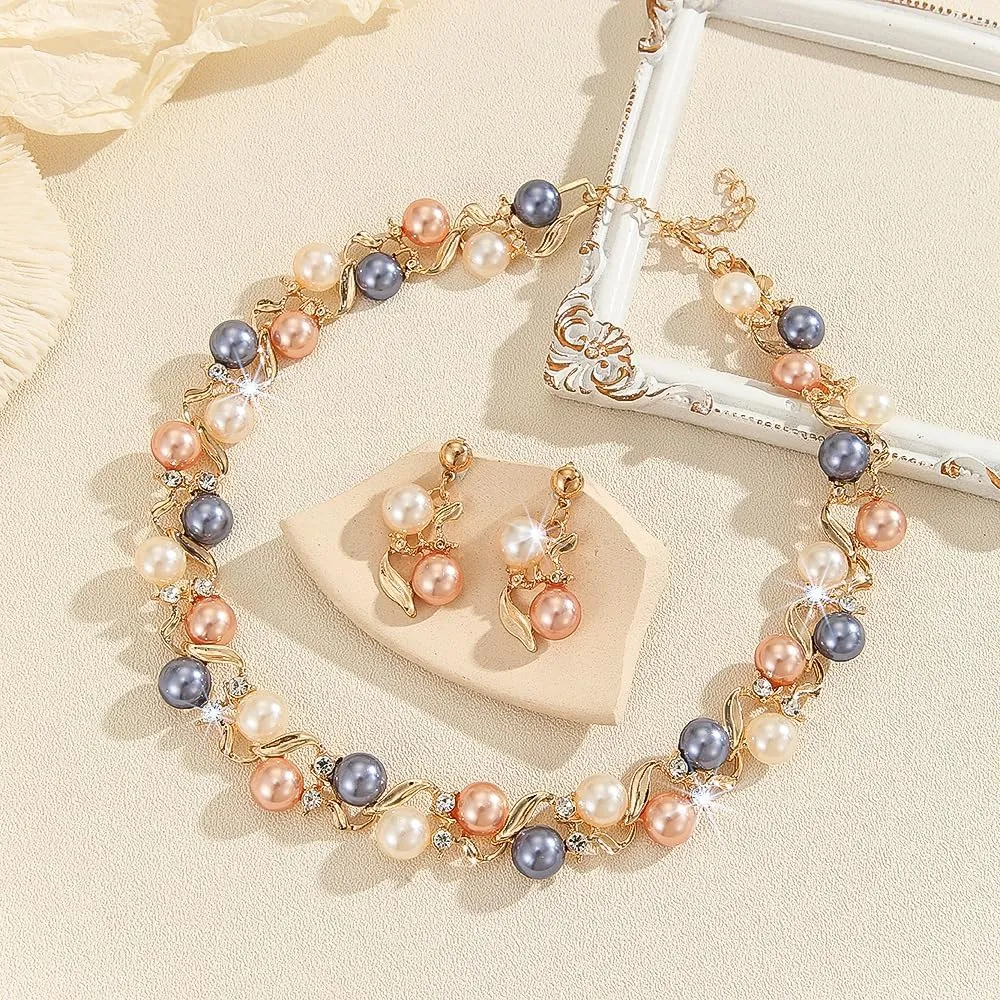 Alloy Crystal Statement Necklace Earrings Sets for Women Elegant Rose Gold Pendant Jewelry for Bridal Bridesmaid Weddings Parties Evening Events Special Occasions