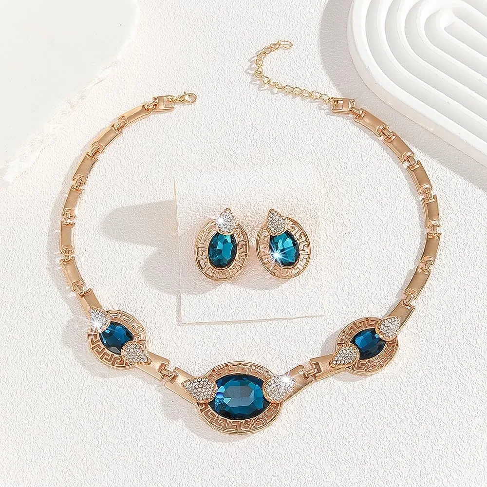 Alloy Crystal Statement Necklace Earrings Sets for Women Elegant Rose Gold Pendant Jewelry for Bridal Bridesmaid Weddings Parties Evening Events Special Occasions