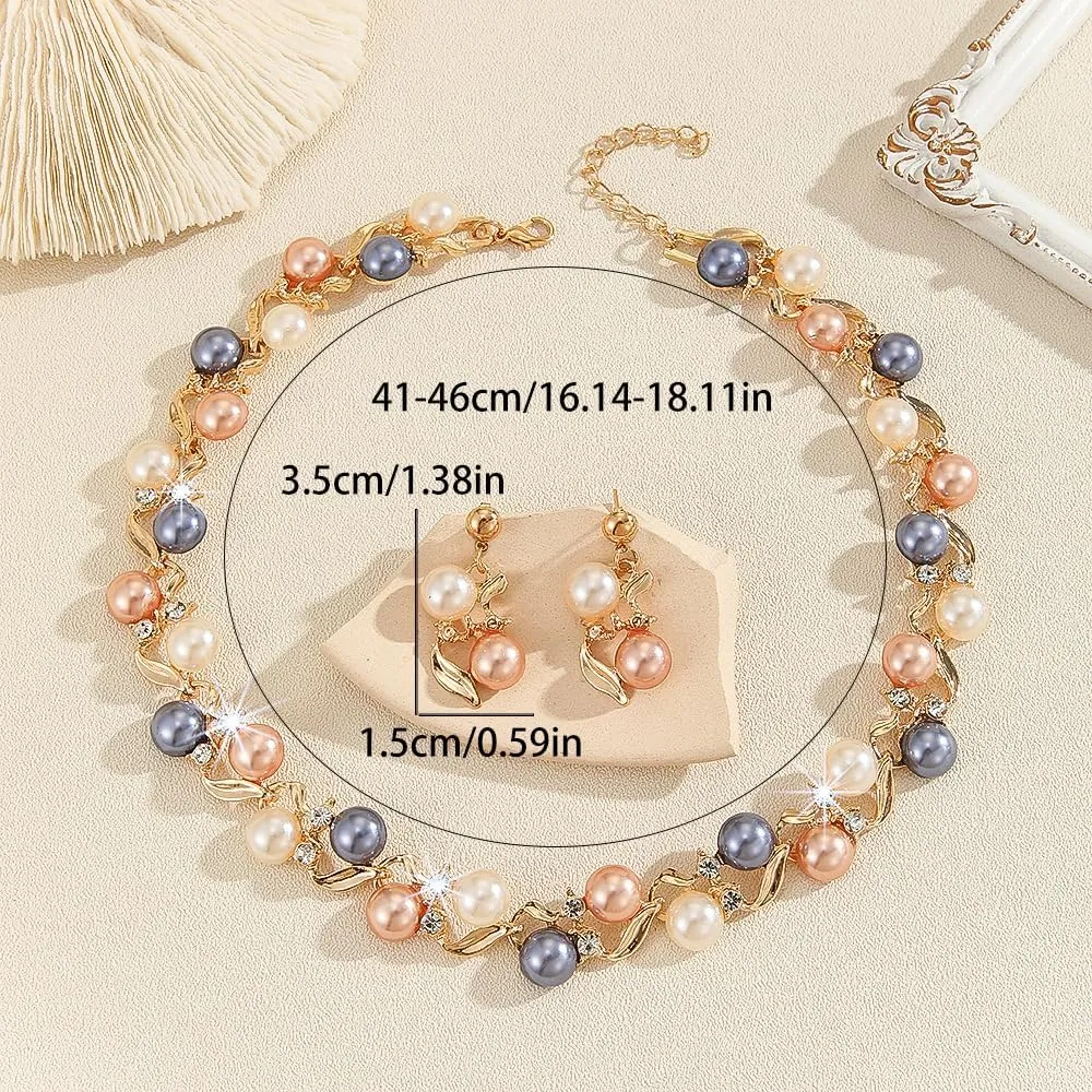 Alloy Crystal Statement Necklace Earrings Sets for Women Elegant Rose Gold Pendant Jewelry for Bridal Bridesmaid Weddings Parties Evening Events Special Occasions