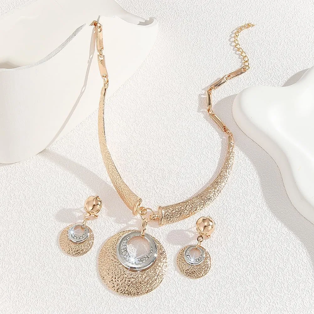 Alloy Crystal Statement Necklace Earrings Sets for Women Elegant Rose Gold Pendant Jewelry for Bridal Bridesmaid Weddings Parties Evening Events Special Occasions