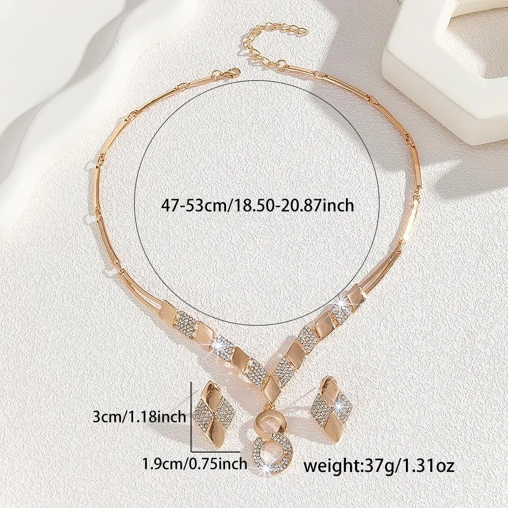 Alloy Crystal Statement Necklace Earrings Sets for Women Elegant Rose Gold Pendant Jewelry for Bridal Bridesmaid Weddings Parties Evening Events Special Occasions