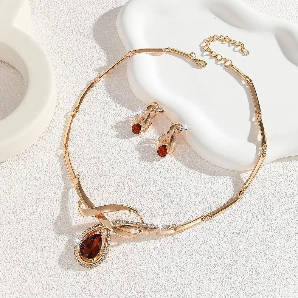 Alloy Crystal Statement Necklace Earrings Sets for Women Elegant Rose Gold Pendant Jewelry for Bridal Bridesmaid Weddings Parties Evening Events Special Occasions