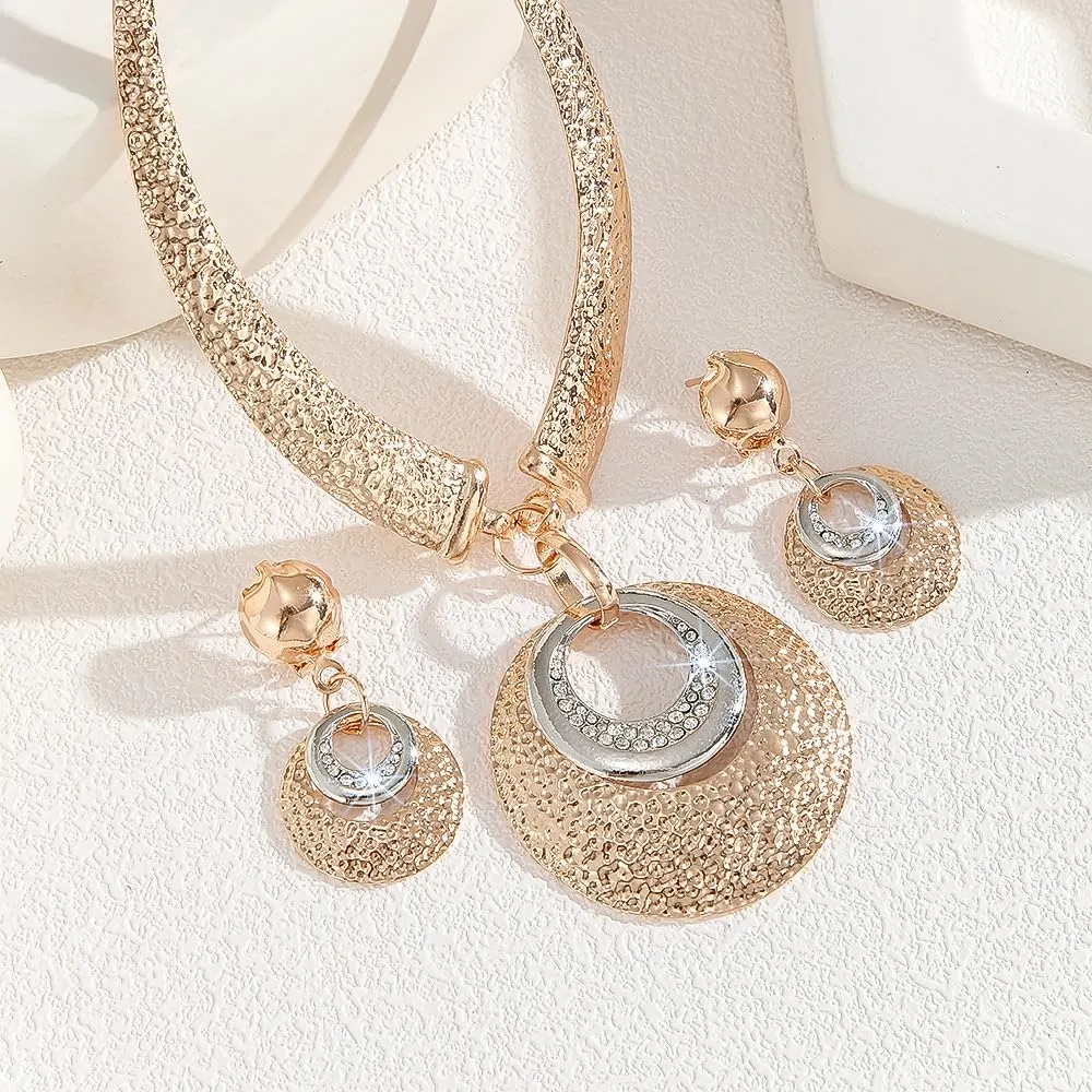 Alloy Crystal Statement Necklace Earrings Sets for Women Elegant Rose Gold Pendant Jewelry for Bridal Bridesmaid Weddings Parties Evening Events Special Occasions
