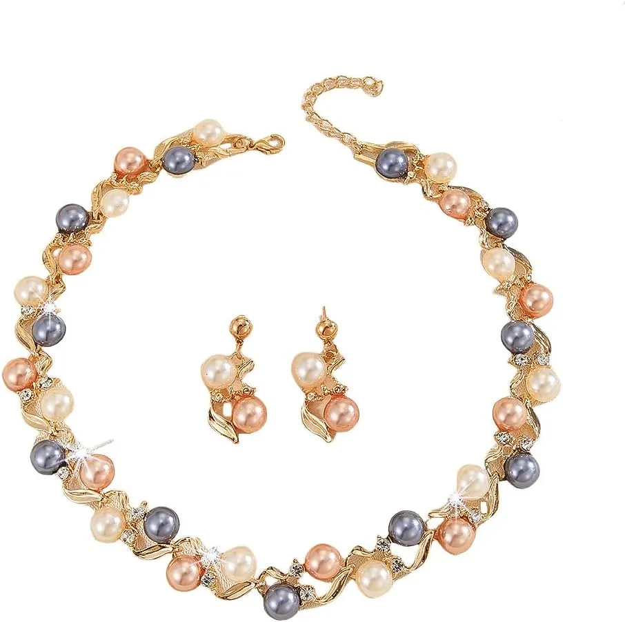 Alloy Crystal Statement Necklace Earrings Sets for Women Elegant Rose Gold Pendant Jewelry for Bridal Bridesmaid Weddings Parties Evening Events Special Occasions