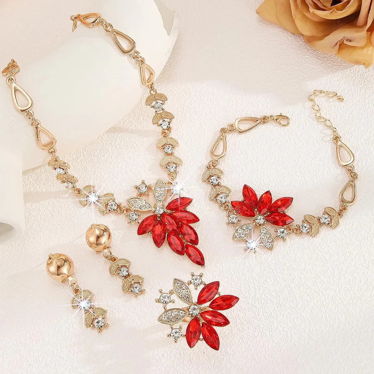 Alloy Crystal Statement Necklace Earrings Sets for Women Elegant Rose Gold Pendant Jewelry for Bridal Bridesmaid Weddings Parties Evening Events Special Occasions
