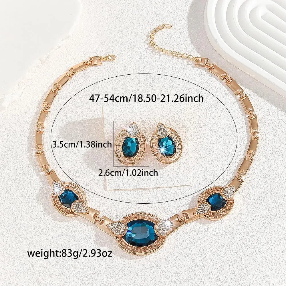 Alloy Crystal Statement Necklace Earrings Sets for Women Elegant Rose Gold Pendant Jewelry for Bridal Bridesmaid Weddings Parties Evening Events Special Occasions