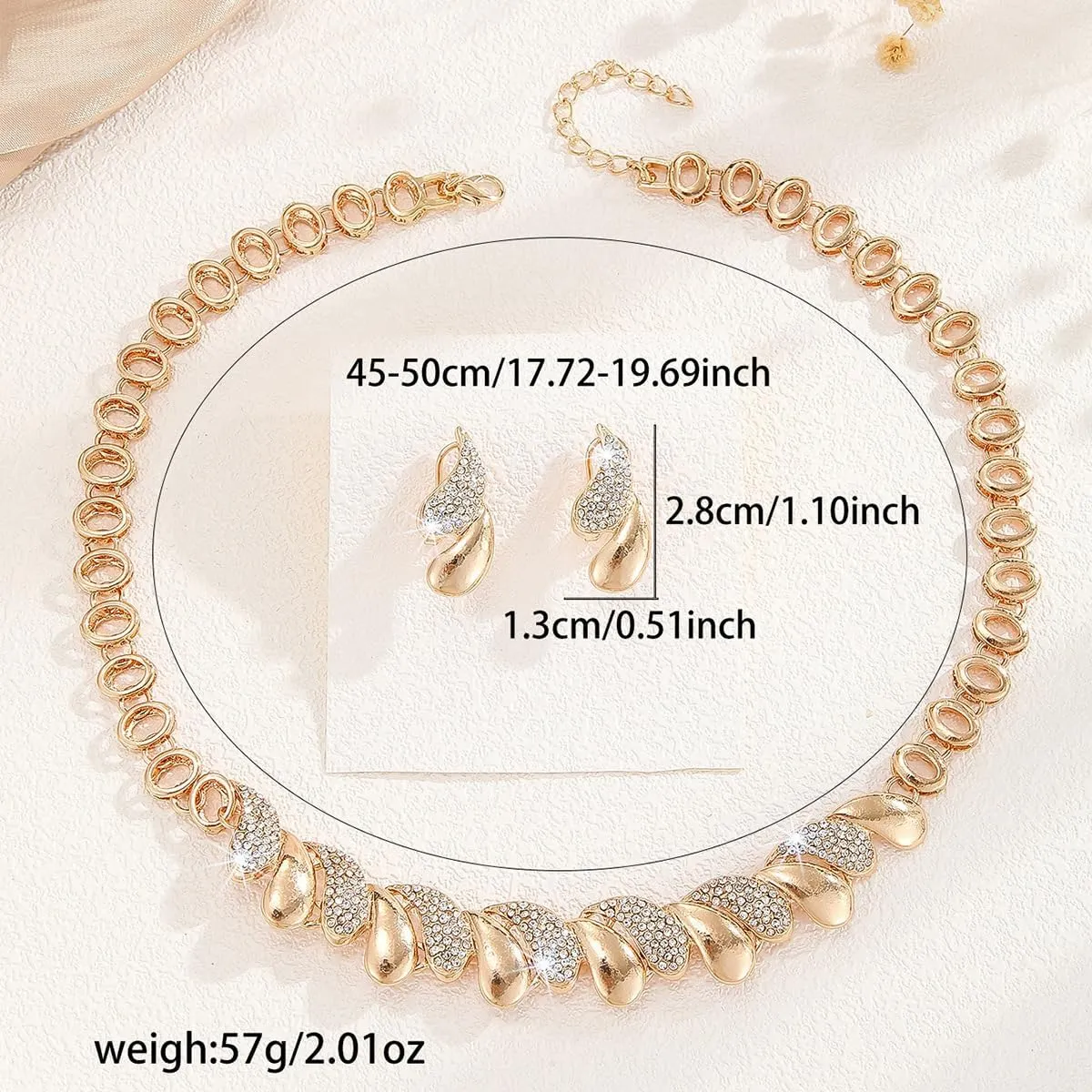Alloy Crystal Statement Necklace Earrings Sets for Women Elegant Rose Gold Pendant Jewelry for Bridal Bridesmaid Weddings Parties Evening Events Special Occasions
