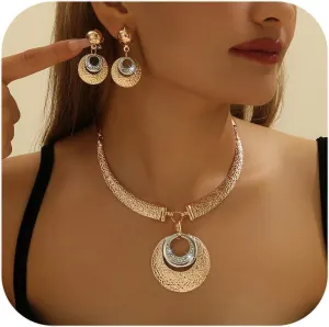 Alloy Crystal Statement Necklace Earrings Sets for Women Elegant Rose Gold Pendant Jewelry for Bridal Bridesmaid Weddings Parties Evening Events Special Occasions