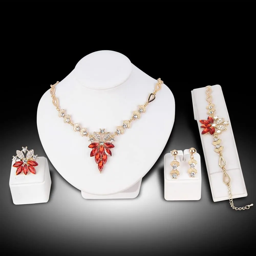 Alloy Crystal Statement Necklace Earrings Sets for Women Elegant Rose Gold Pendant Jewelry for Bridal Bridesmaid Weddings Parties Evening Events Special Occasions
