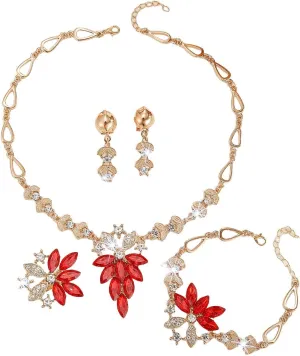 Alloy Crystal Statement Necklace Earrings Sets for Women Elegant Rose Gold Pendant Jewelry for Bridal Bridesmaid Weddings Parties Evening Events Special Occasions