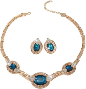Alloy Crystal Statement Necklace Earrings Sets for Women Elegant Rose Gold Pendant Jewelry for Bridal Bridesmaid Weddings Parties Evening Events Special Occasions