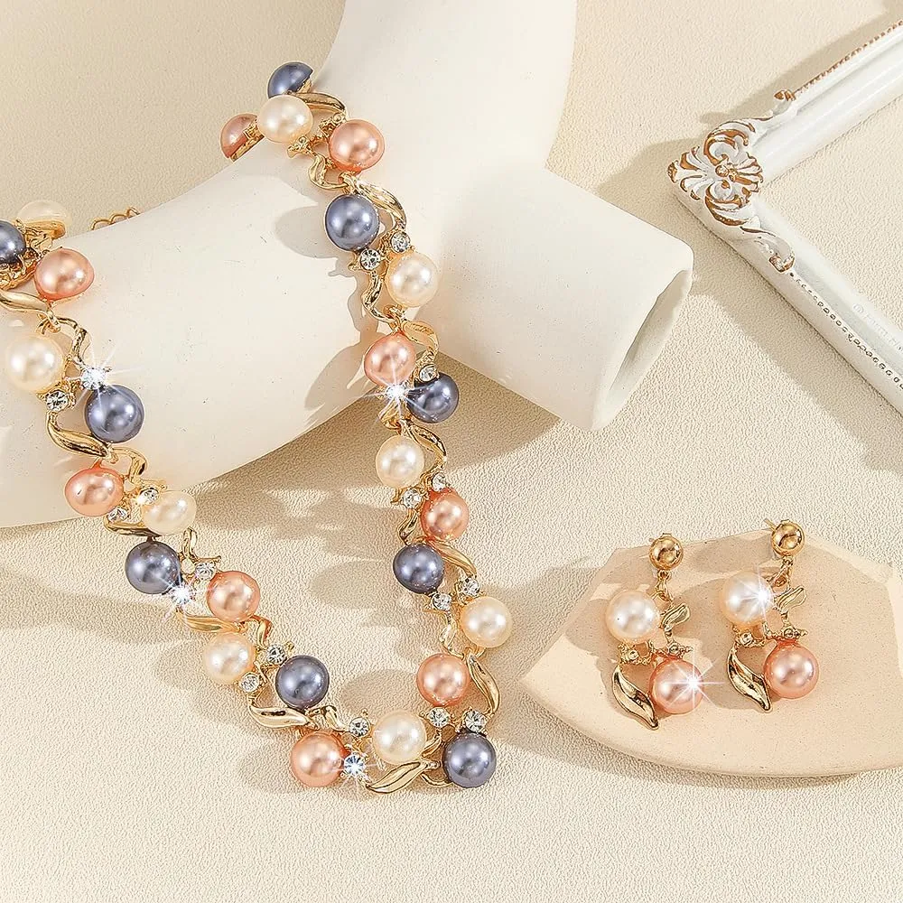 Alloy Crystal Statement Necklace Earrings Sets for Women Elegant Rose Gold Pendant Jewelry for Bridal Bridesmaid Weddings Parties Evening Events Special Occasions