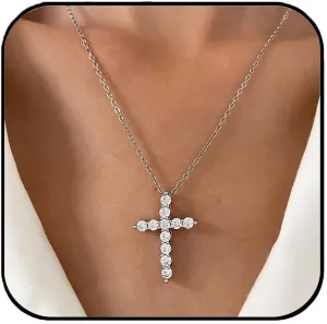 Aluinn Silver Cross Necklace for Women Cubic Zirconia Rhinestone Pendant Necklace Chain for Women gifts