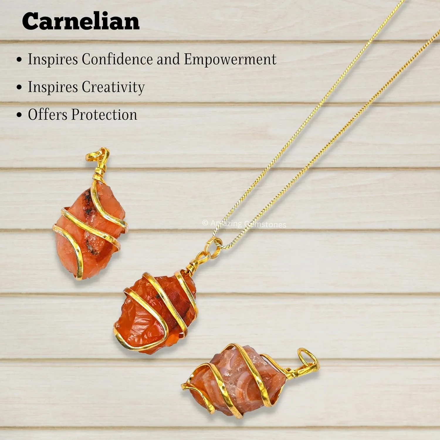 Amazing Gemstone Crystals and Healing Stones Carnelian Necklace - Gold Chain Necklace Pendant - Real Crystal Necklace